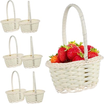 10 Stuks Gevlochten Mini Mandjes met Handvatten, Ideaal voor Tuinfeesten, Decoratie en Cadeautjes