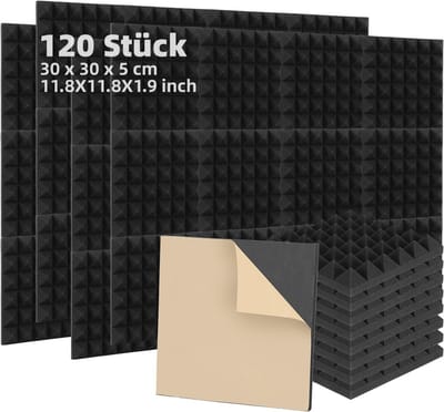 Zelfklevende Akoestische Panelen Zwart - Geluidsisolatie Schuim Pyramid Muisblokker 5x30x30 cm