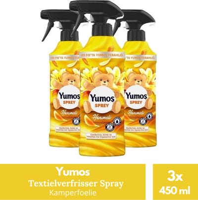 Yumos Textielverfrisser Kamperfoelie textielspray verwijdert geuren en laat een frisse geur achter - 3x 450ml