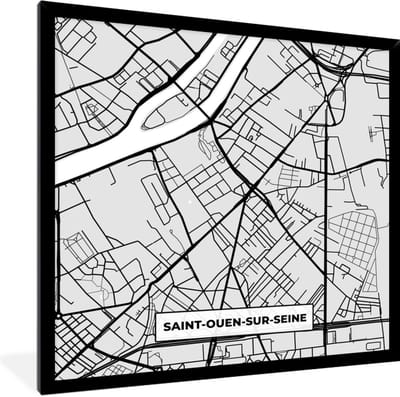 Fotolijst incl. Poster - Plattegrond - Saint-Ouen-sur-Seine - Stadskaart - Kaart - Frankrijk - 40x40 cm - Posterlijst