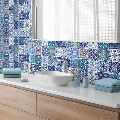 Zelfklevende tegelmuurstickers voor keuken en badkamer - 30 Azulejos Susia cementtegelstickers - 30 stickers 10x10cm