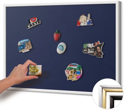 Wallfluent - Marine Magneetbord in Stijlvolle Kleuren - 80 cm x 60 cm - Magneetbord met Witte Frame - Kleur: donker marineblauw - Memobord Magnetisch - Magnetisch Bord voor aan de Wand - Magnetisch Bord Rechthoekig