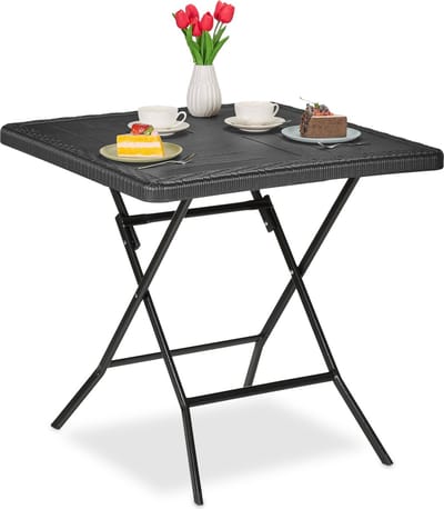 inklapbare tuintafel - houtlook - 74x78x78 cm - kunststof - staal - weerbestendig - zwart