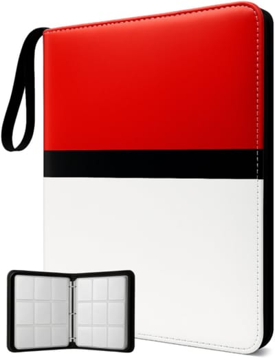 Estacks Verzamelmap voor 900 Kaarten – 9-Pocket Kaartenmap – Geschikt voor Ruilkaarten – Inclusief Card Sleeves – A4 Formaat – Rood- Wit