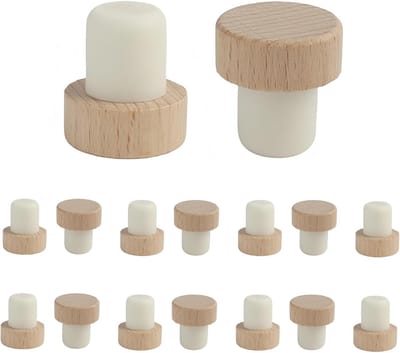 16 stuks flessendoppen van kurk in T-vorm, T-vorm van hout, rubber, voor wijn, bier en champagne, kurk, wijndop, herbruikbare hout- en rubberen stoppen