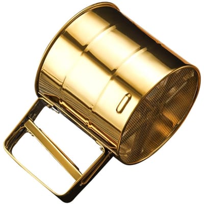 Dailygoods- Bakzeef Roestvrij Staal - Meelzeef voor Bloem/Suiker - Draagbaar - Gouden Kookgereedschap - Afmetingen 15,5 x 10,5 x 9,5 cm - Efficiënte Screening