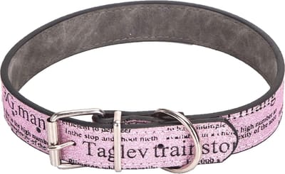 Nobleza Hondenhalsband - Maat M - Verstelbaar 30 / 40 cm - Met glitters en letterprint - Kunstleder halsband - Halsband puppy - Roze