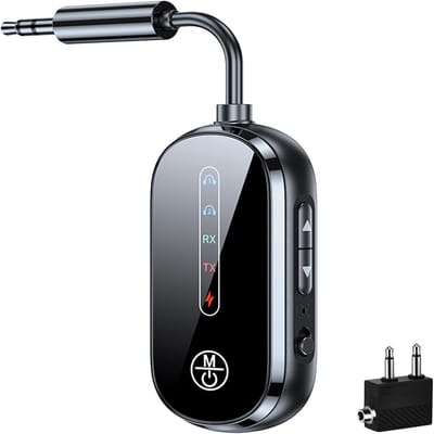 Ynkkvre - 2-in-1 transceiver 5.4 draadloze vliegtuigadapter - Bluetooth 5.4 - Tx En Rx - 3.5Mm Aux Aansluiting Voor Tv, Autoradio, Draaitafel - 1 Stuk - Voor Thuis, Auto En Vliegtuig Zwart