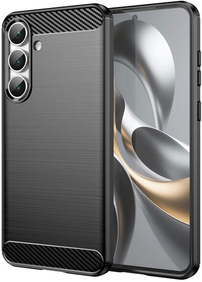 Geborsteld TPU Hoesje Geschikt voor Samsung Galaxy S25 FE | Beschermhoes | Back Cover | Flexibel TPU | Stijlvol Carbon | Dun | Zwart