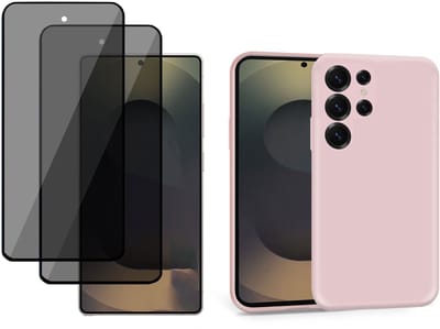 ChiGuard Hoesje & 2x Privacy Screenprotector geschikt voor Samsung S25 Ultra – Privé Gehard Glas Cover - Suède Case Rose
