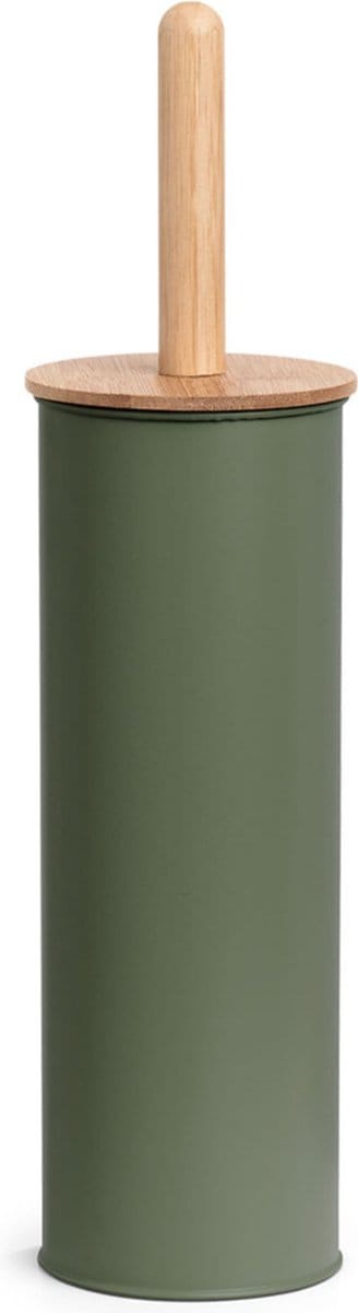 Zeller Toiletborstel in houder - bamboe hout - salie groen - H38 x D10 cm - wc borstels