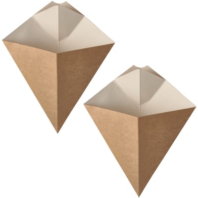 Frietzakken - Patatzakken - Puntzakken - 100x stuks - karton met saushouder - 23 X 19 cm - 150 gram - Snacks serveren