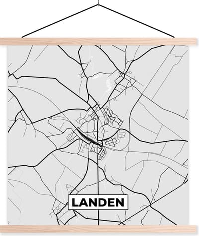 Posterhanger incl. Poster 40x40 cm - Schoolplaat - Stadskaart – Zwart Wit - Kaart – Landen – België – Plattegrond - Textielposter - Blanke latten - Stadskaart