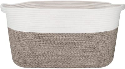Dailygoods - 65L extra grote opslag katoenen touw deken mand, duurzame geweven opbergmand voor wasgoed woonkamer slaapkamers, rechthoekige grote mand voor schoenspeelgoed handdoek, wit en kaki, 57 x 38 x 30 cm