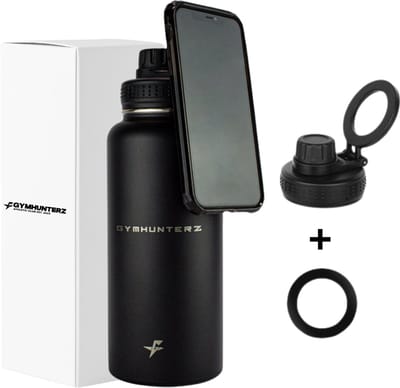 Gymhunterz Drinkfles 1 Liter - Waterfles - BPA- & 100% lekvrij - Telefoonhouder Magnetisch - 12u Warm/ Koud