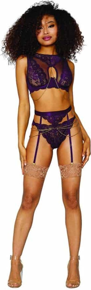 Dreamgirl (All) Driedelige Set Van Kant en Mesh voor Dames aubergine XL
