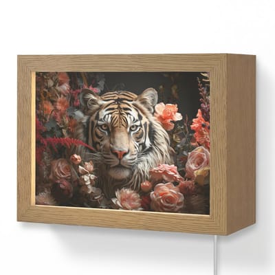 Wandlamp 20x15 cm - Oplaadbaar - Tijger - Dier - Natuur - Bloemen - Botanisch - Wandlampen binnen woonkamer - Slaapkamer lamp met kabel - Decoratieve nachtlamp - Vloerlamp snoer