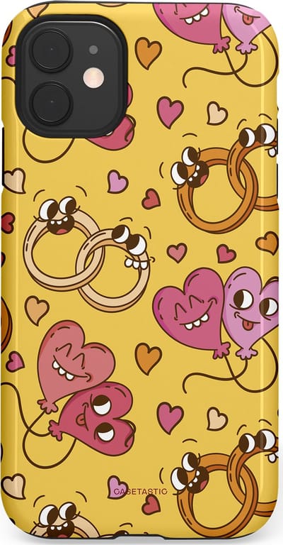 Casetastic Hoesje Geschikt voor Apple iPhone 11 - Stijlvolle Beschermende Duo-layer Case - Gele Hartenpret