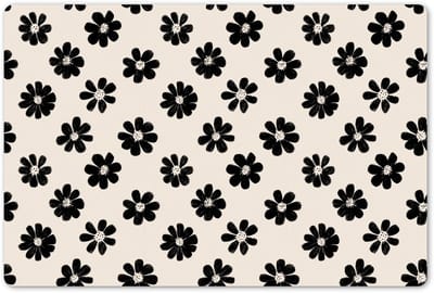Placemats 45x30 cm - Placemat kunststof - 1 stuk - Grafisch - Madeliefjes - Zwart - Beige - Borden onderleggers - Decoratie voor op tafel - Keuken tafeldecoratie accessoires - Vinyl onderlegger - Tafelversiering