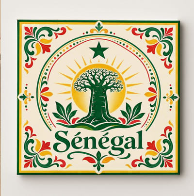 Senegal Decoratieve Keramische Tegel – Afrikaans Baobab Boom Design – Groen Geel Rood Wanddecoratie Tegel – Cultureel Cadeau voor Huisdecoratie