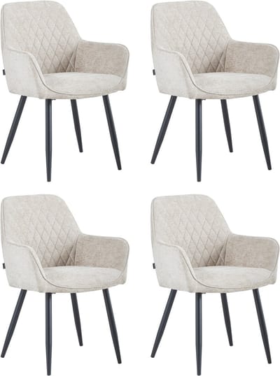 Colenis® - Beverly Eetkamerstoel - Set Van 4 - Taupe - Chenille Stof - Industrieel