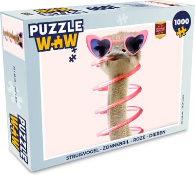 Puzzel Struisvogel - Zonnebril - Roze - Dieren - Legpuzzel - Puzzel 1000 stukjes volwassenen