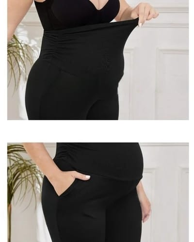 SparkNine Zenstretch zwangerschapslegging - flare broek met steekzakken - S - zwart - zachte stof - rekbaar & stijlvol - praktisch - maternity