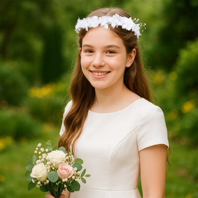 communie meisjes, bloemen hoofdband sluier, witte bloem eerste communie sluier hoofdtooi met parels haaraccessoires communie voor vrouwen meisjes bruiloft