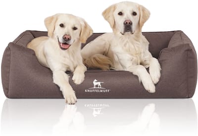 Knuffelwuff orthopedisch waterafstotend hondenbed Leon van velours met handgeweven karakter XL 105 x 75cm grijsbruin