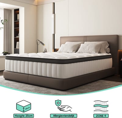 Lexzurn Matras 140x200 cm - 25cm - Pocketvering Matras - 7-Zones - Orthopedisch - Afritsbaar en wasbaar hoeslaken - Anti-Allergie - Traagschuim - Gemiddelde Stevigheid