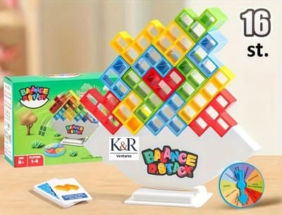 K&R Ventures® BalanceD. Stack Toren – 16 Delige Stapel & Evenwichtstoren – Balans Toren – Montessori Educatief Speelgoed – Tetris Tower Bouwset – Gezelschapsspel voor Kinderen & Volwassenen – Balansspel