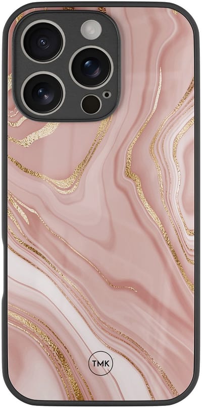 Hoesje geschikt voor Apple iPhone 16 Pro - Rose marble - Roze - TPU luxe case (glossy toplaag) - Marmer - Hardcase backcover zwart