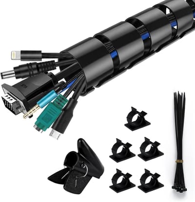 Flexibele kabelgoot van 1,5 m met zelfsluitende functie, geschikt voor 16 mm en 22 mm kabels, inclusief 20 kabelbinders, 5 clips en 1 draadgeleider voor efficiënt kabelbeheer van TV en PC