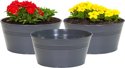 Mega Collections plantenpot/bloempot Bob - 3x - zink - antraciet - D25 X H12 cm