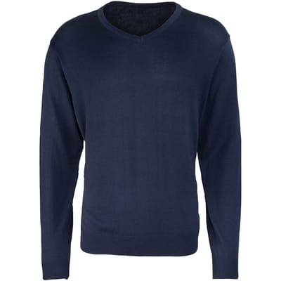 Premier Heren Gebreid Katoen Acryl V Hals Sweatshirt (Marine)