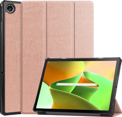 Hoesje - Geschikt voor Lenovo Tab M10 Plus (3e / 3rd Generatie) - Dun & Stevig - Trifold Bookcase - Hard Cover - Hardcover Book Case - Tablet Hoes - Rosé goud