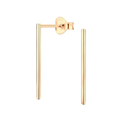 Joy|S - Zilveren Bar oorbellen - staaf - 1 x 20 mm - rose plated