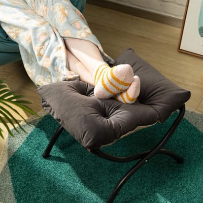 KAD® Voetenbankje Of Poef - Hockers En Poefen - Poef Rond - Donkergrijs - ‎47cm x 37cm x 38cm