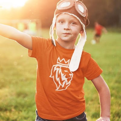 Oranje EK WK & Koningsdag T-Shirt Kind De Leeuw (5-6 jaar - MAAT 110/116) | Oranje kleding & shirts | WK Feestkleding
