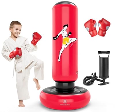 Opblaasbare Bokszak voor Kinderen met Bokshandschoenen - 66 Inch - Voor Jongens en Meisjes 6-12 Jaar - Ideaal voor Karate, Taekwondo en MMA