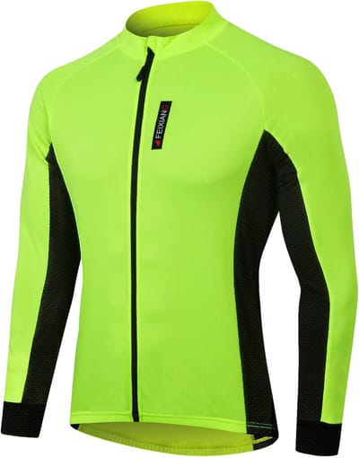 MEETYOO Fietsshirt voor heren, Full Zip Mountain Racefiets Fietsshirts Lange MTB Top met Zak-Groen-XXXL