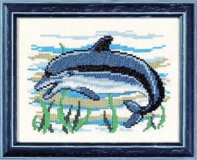 Pako Borduurpakket met telpatroon - Dolfijn - 210.825 - voorgesorteerd garen - Aida ivoor - 13 x 17 cm - DIY kit