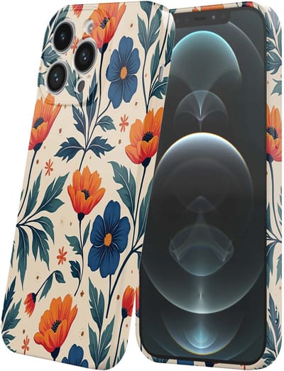 Smartphonica Telefoonhoesje Geschikt voor iPhone 12 Pro Max met Oranje Blauwe Bloemen Opdruk - Flexibel Softcase TPU - Backcover Case Orange Blue Flowers Design geschikt voor iPhone 12 Pro Max