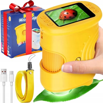 Digitale Microscoop voor Kinderen - Handmicroscoop - Kindermicroscopen - 2MP Camera & 1000x Vergroting - Handmatige Scherpstelling & 8 Instelbare LED's - 32 MB Opslag Voor 200+ foto's - Educatief Speelgoed - Voor Natuur & Experiment - Geel