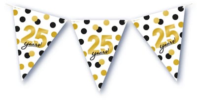 BTH – 25 Jaar Vlaggenlijn – Wit-Zwart-Goud – 6 m Verjaardag Decor – 25 Jaar Celebration Feest Versiering – Slinger