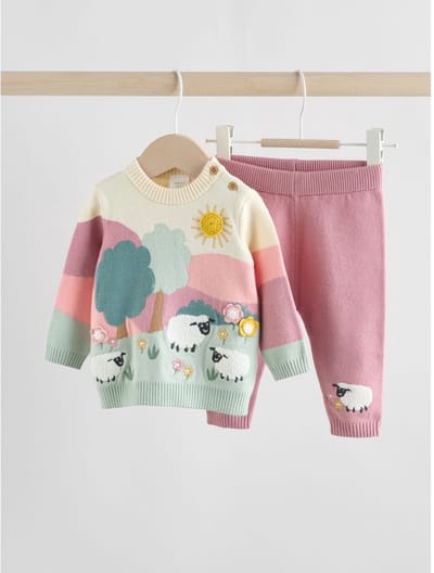 Next - Meisjes - Gebreide babytrui en legging in 2-delige set - Roze