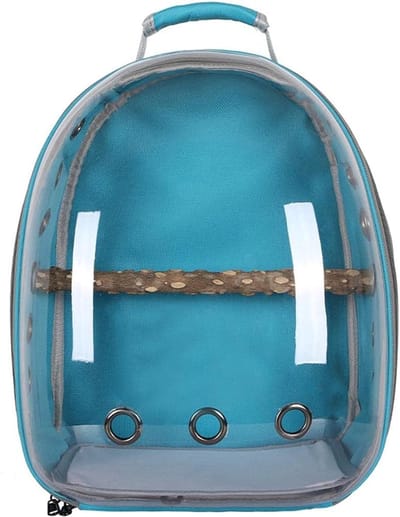 Pet Parrot Bird Carrier Backpack - Bubble Bird Travel - Portable Breathable Backpack met Standing Perch Feeder - Transparante Space Capsule - Lichtblauw