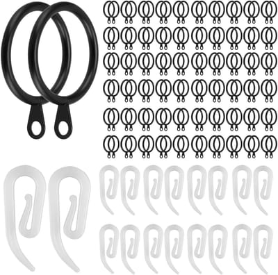 Dailygoods- Gordijnringen 150 Stuks - 30 mm Metalen Ringen - Kunststof Haken - Zwart - Duurzaam - Geschikt voor Raam/Douche - Gordijnhaken