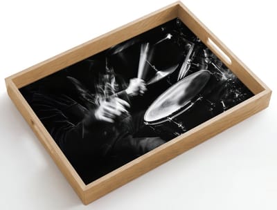 Dienblad hout 50x35 cm - Schootdienblad - Drummer - Zwart - Drumstel - Borrelplank rechthoek - Plateau dienbladen