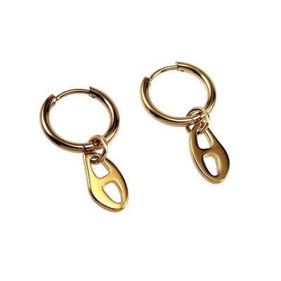 ∅16mm Oorbellen Dames - Verguld RVS - Oorringen met Asymmetrische Schakel-Hanger